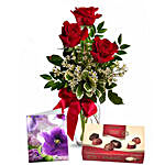 Three Red Roses With Chocolates