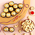Sneh Peachy Rakhi Set With Cashews & Ferrero Rocher