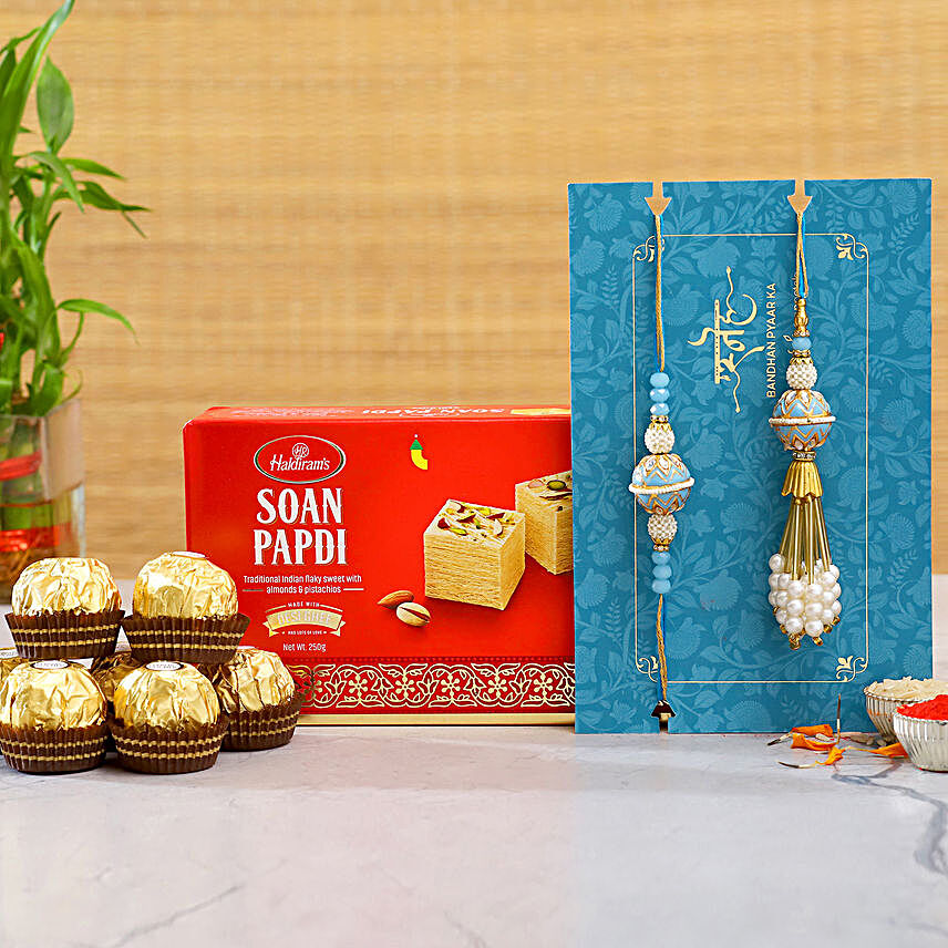 Orb Pearl Lumba Rakhi Set And Soan Papdi With Ferrero Rocher