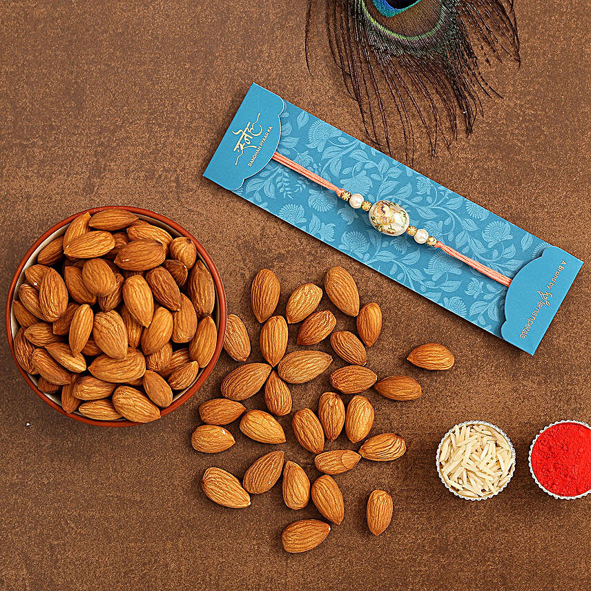 Japanese Stone Designer Rakhi And Healthy Almonds