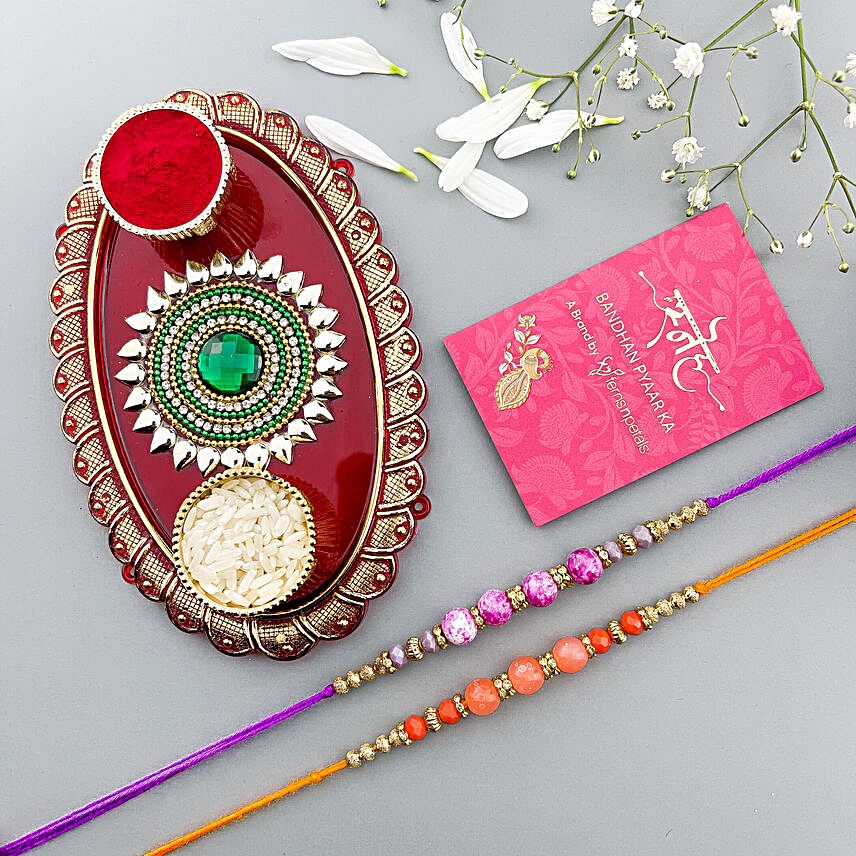 Sneh Colourful Beads Rakhi Set & Mandala Pooja Thali