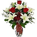 White lilies n roses in Vase