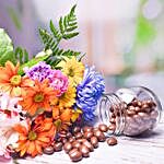 Elegant Mixed Flowers Bouquet And Choco Almonds
