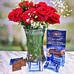 Ravishing Red Roses Bouquet And Ghirardelli Chocolate