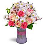 Delightful Mixed Flowers Purple Vase
