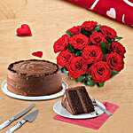 Red Roses Bouquet And Chocolate Cake