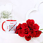 Personalised Linked Hearts Mug N Roses Combo