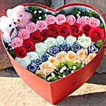 Heart Shaped Box Of Multicolour Roses