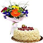 Mixed Flowers Bouquet And Strawberry Cream Cake