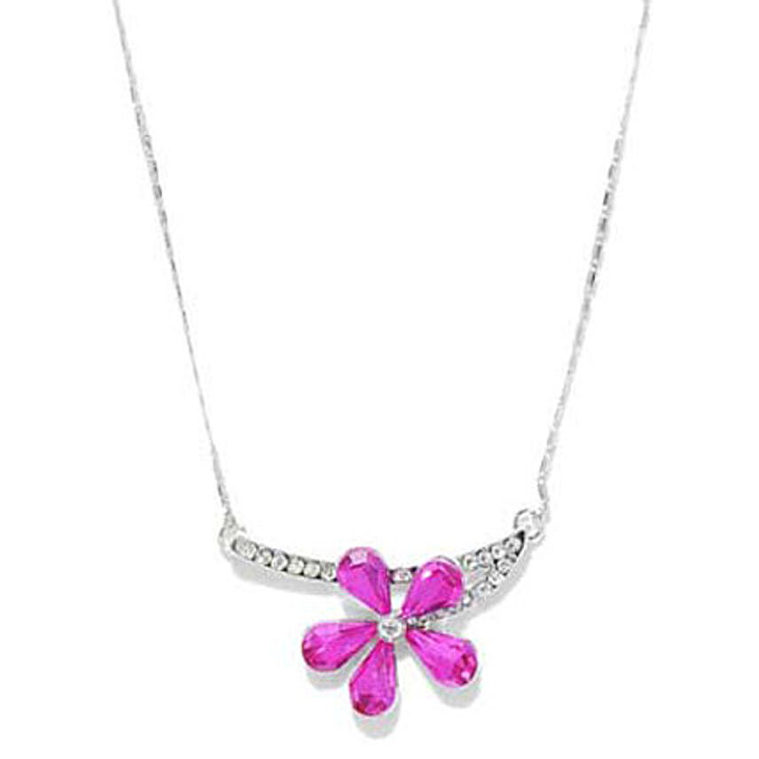 Pink and Silver Toned Flower Necklace