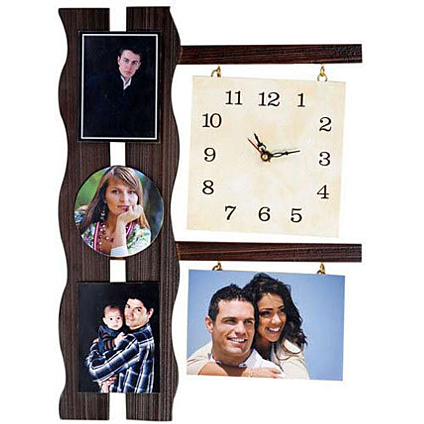 4 Photo Wooden Wall Clock