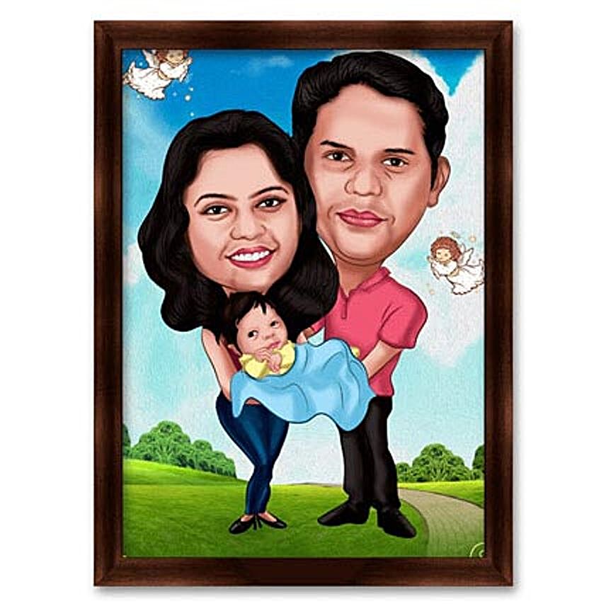Couple with Baby Caricature