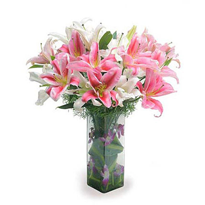 Pink & White Oriental Lilies Vase