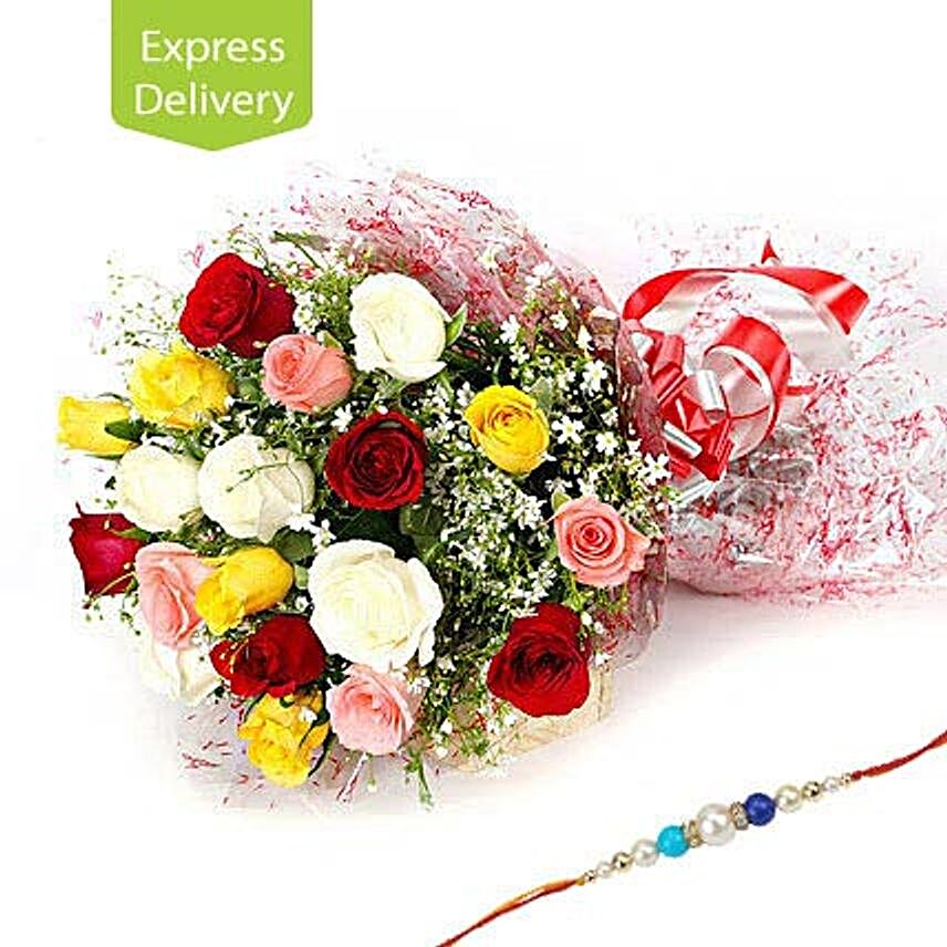 Colourful Blooms And Rakhi Combo