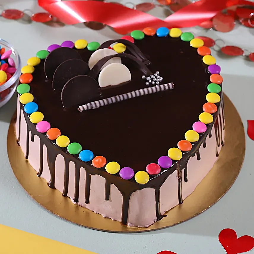 Gems Decorated Hearty Chocolate Cake 1 Kg Eggless