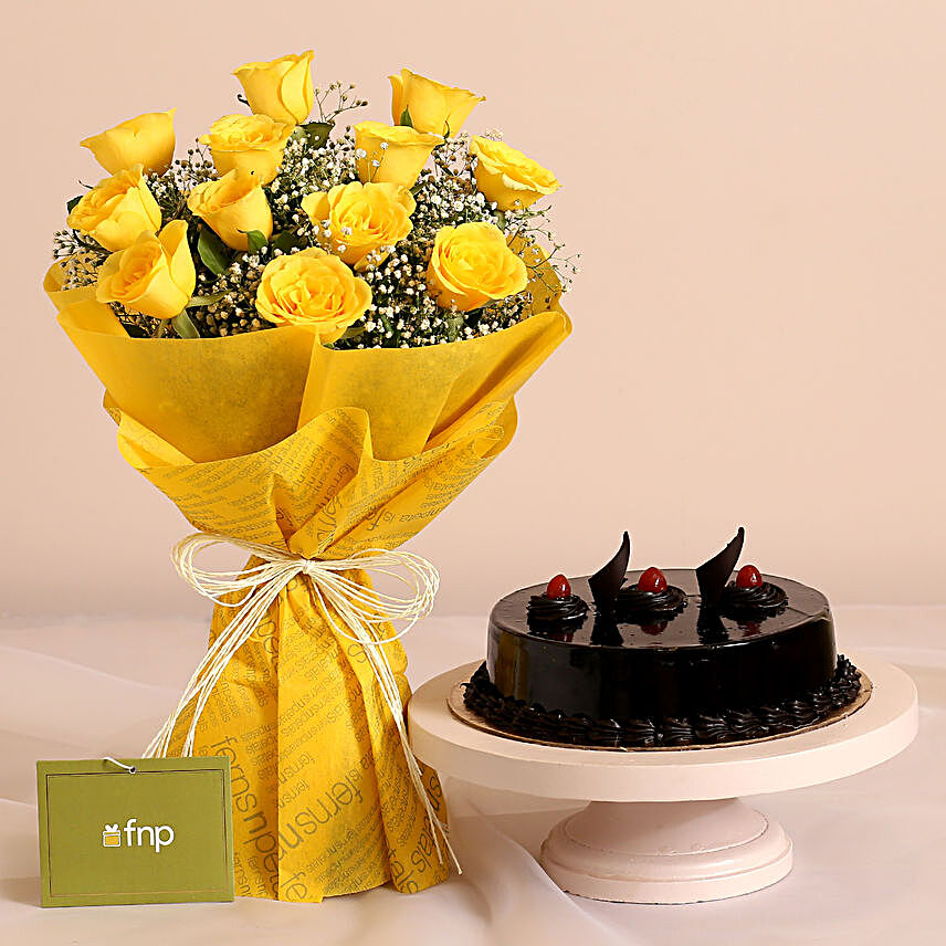 Sunshine Delivered Roses Bouquet & Truffle Cake