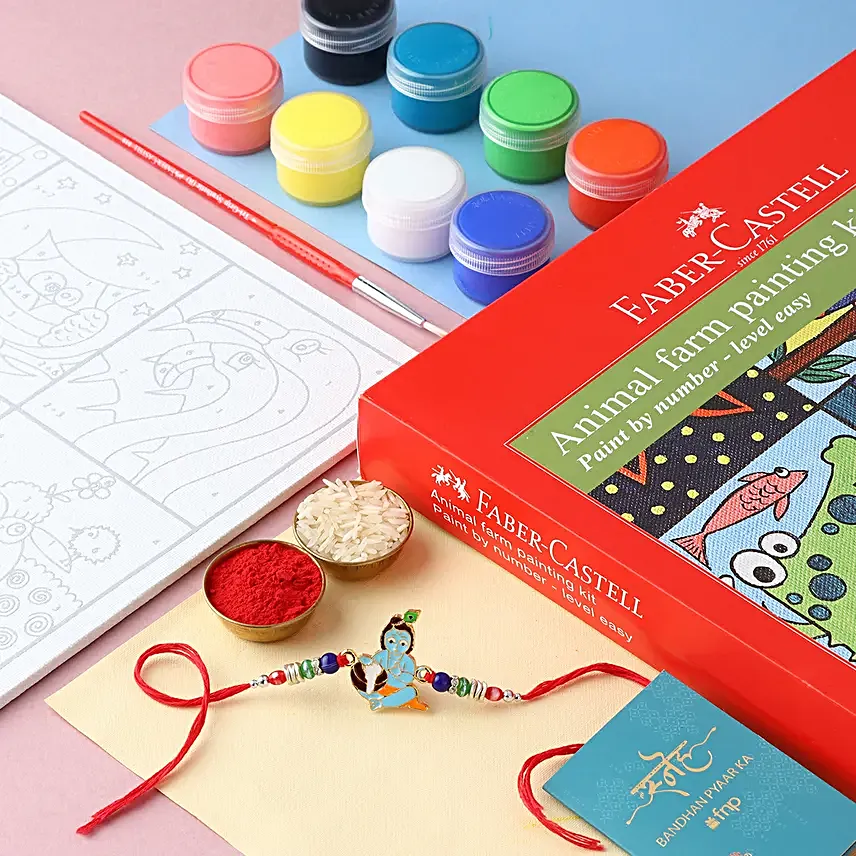 Sneh Designer Beads Rakhi with Animal Farm Painting Kit