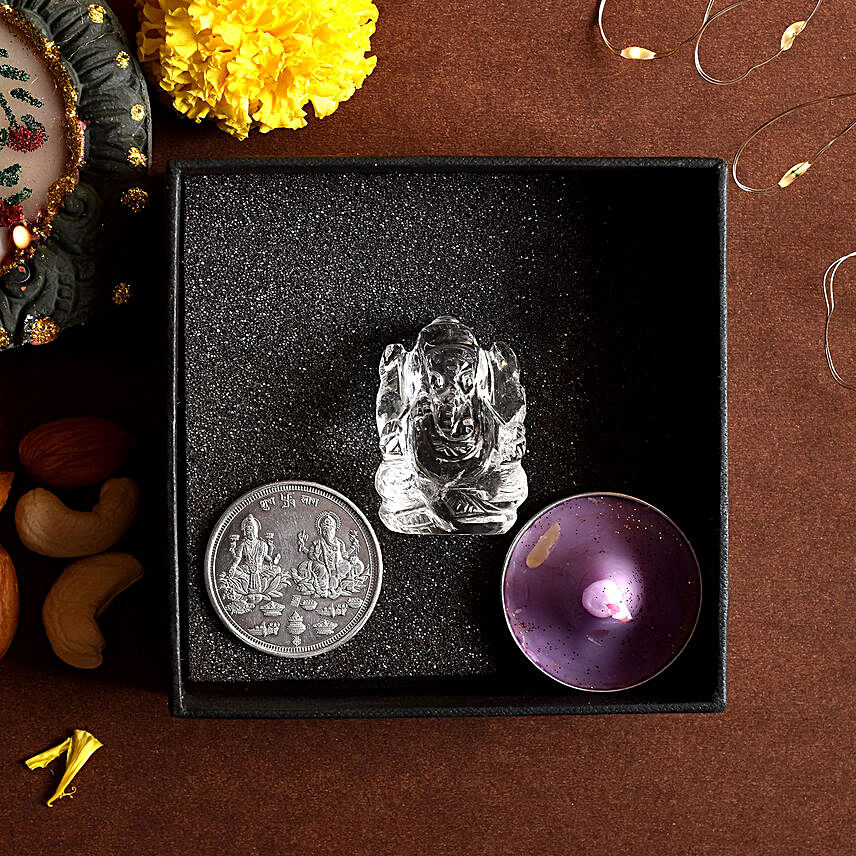 Crystal Ganesha & 925 Silver Coin Gift Set