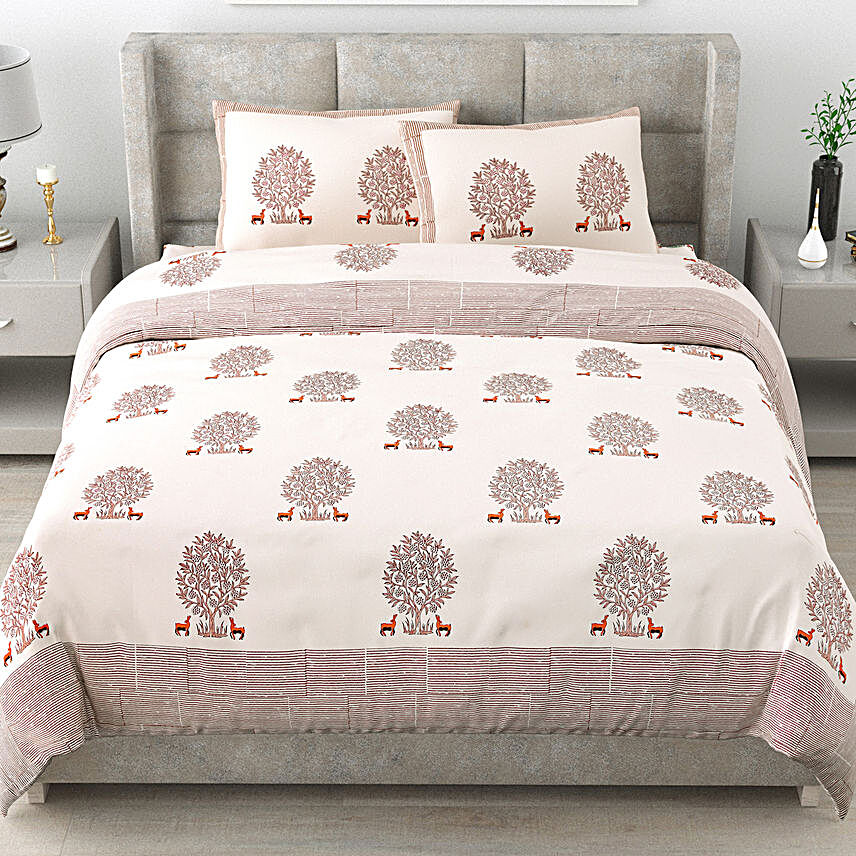 Soft Aura Cotton Bedsheet Set- Beige