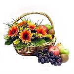 Fruit n Flowers Basket with Orange Gerberas MAL