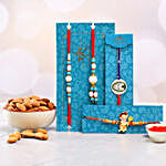 Hanuman And Ironman Rakhi With Blue Pearl Lumba Rakhi Set With 100 Gms Almonds