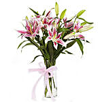 Charming 6 Pink Oriental Lilies Glass Vase