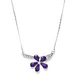 Purple and Silver Toned Flower Necklace