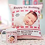 Personalised Happy 1st Birthday Cushion & Mug Combo
