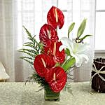 Red Anthuriums & Lily Vase Arrangement
