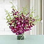 Purple Orchids Glass Vase Arrangement