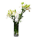6 White Asiatic Lilies In Glass Vase
