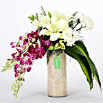 Mixed Flowers Vase With 4 Diyas