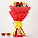 Radiant Mixed Roses Bouquet & Diyas
