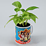 White Mug Money Plant With Ganesha Table Top