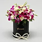 Delicate Purple Orchids & White Roses Box Arrangement