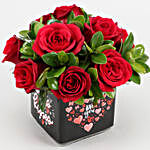 Beautiful Red Roses Bunch In Love You Sticker Vase
