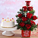Pineapple Cake & Forever With You Red Roses Combo