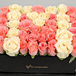 White & Pink Roses Black Rectangular Black Box