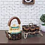 Handpainted Kettle & 6 Glasses With Stand