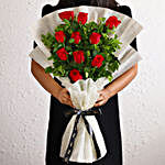 Elegant Vibe Red Roses Bouquet & Pineapple Cake