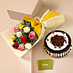 Garden of Colourful Roses Bouquet & Black Forest Cake