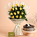 Vibrant Feelings Roses Bouquet & Chocolate Cake