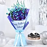 Personalised Birthday Orchid Bouquet & Chocolate Cake