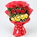Romantic Red Roses Bouquet with Ferrero Rocher Chocolates