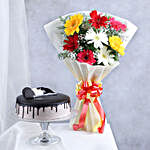 Colourful Gerberas & Chocolate Cake Combo