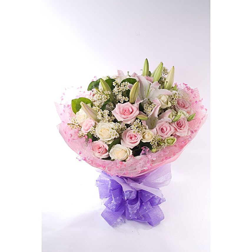 Beautiful Assorted Rose And Lilies Bouquet