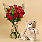 Lovely 12 Roses Bouquet And Teddy