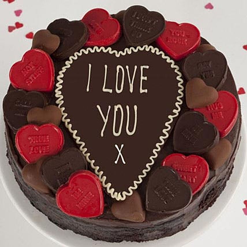 Love Hearts Fudge Cake