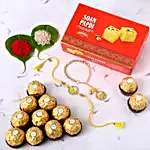 Sneh Yellow Rakhi Set With Soan Papdi & Ferrero Rocher
