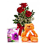 Three Red Roses With Teddy